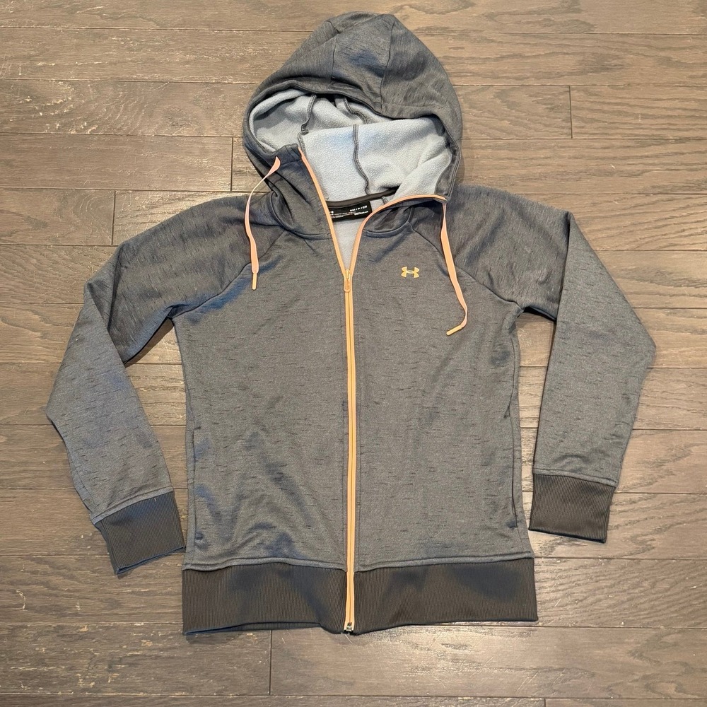 Under Armour ColdGear Womens Full Zip Hoodie Gray Peach Fleece Jacket SM Small